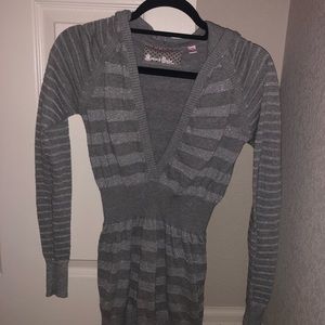Gray glitter striped long sleeve hooded top